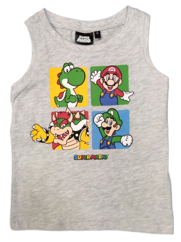 Achselshirt der Super Mario Brothers in grau. Auf der Vorderseite des Shirts sind Luigi, Mario, Bowser und Luigi abgebildet